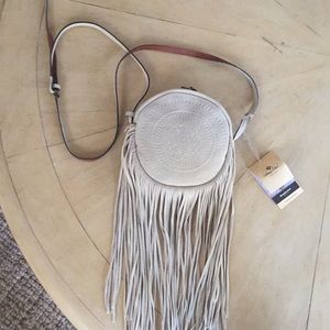 Brand new tan fringe suede handbag